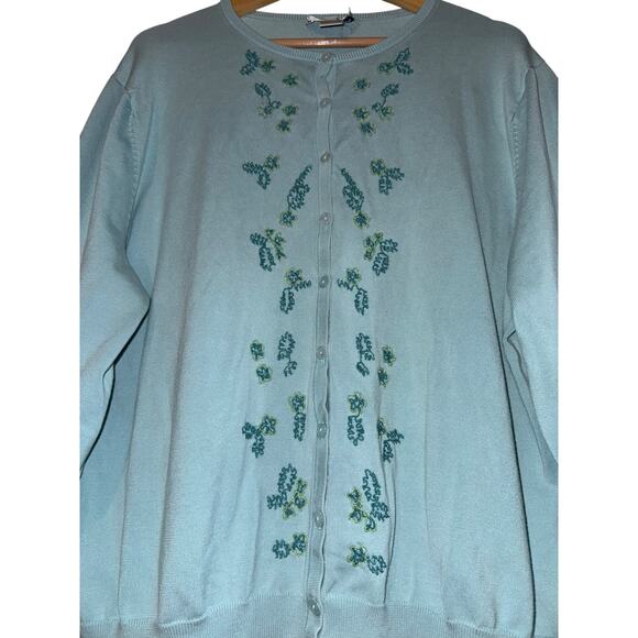 Vintage Pendleton Silk Blend Cardigan Womens 3X Garden Floral Embroidered Costal - Picture 2 of 4